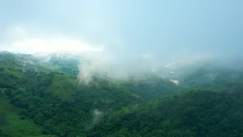 4K Aerial Drone shot flying over beautiful mountain ridge in rural jungle bush forest.