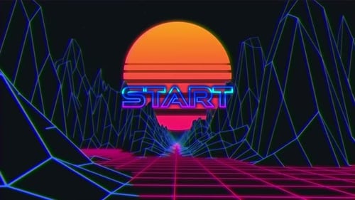 Vintage video game screen with word start written