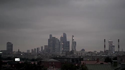 Skyscrapers of Moscow-City late in the evening