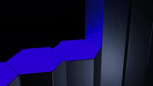 Etapas virtuais de hexágonos ascendentes em fundo preto