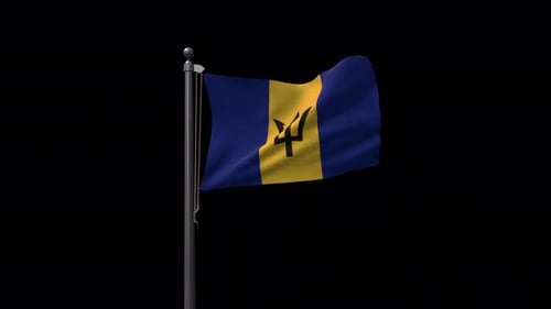 Realistic Waving Barbados National Flag on Transparent Background
