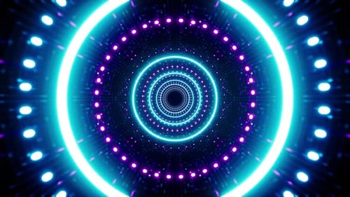 Leuchtender Dj Loop aus Neonkreisen und Punkten