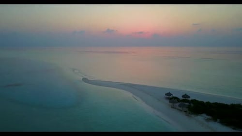 Aerial drone shot travel of relaxing lagoon beach trip by blue sea with white sand background of a d