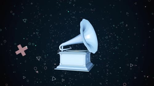 Animated Classic Gramophone with Geometric Background