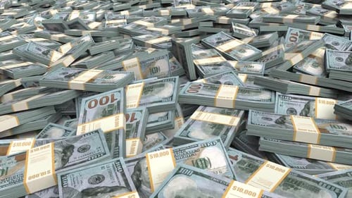 Hundred Dollar Bill Stacks Piling Animation