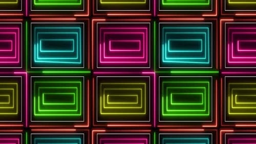 Animated Neon Geometric Grid Loop Background