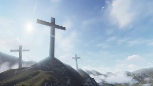 Nascer do sol atrás de três cruzes 2K