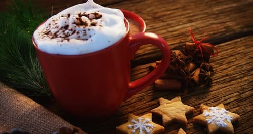 Hot Chocolate with Festive Christmas Cookies and Spices