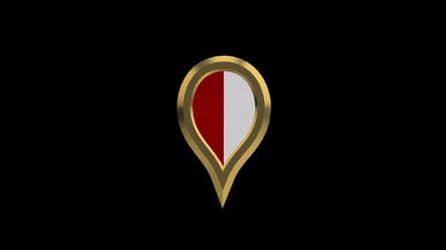 Rotating 3D Golden Location Pin with Red and White Flag