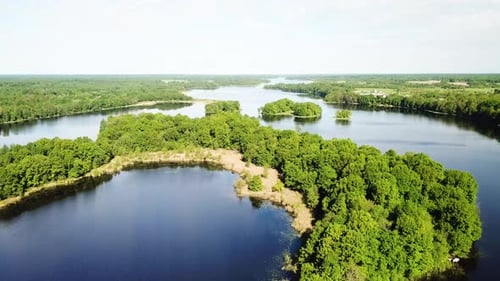 Aerial View of Islands on Calm Lake