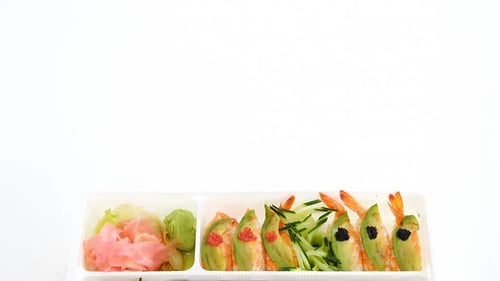 Tray of assorted sushi
