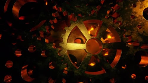 Golden Rotating Gears Mechanical Interconnected Animation