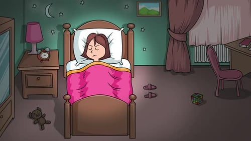 Cartoon Animation of a Person Sleeping in Bedroom