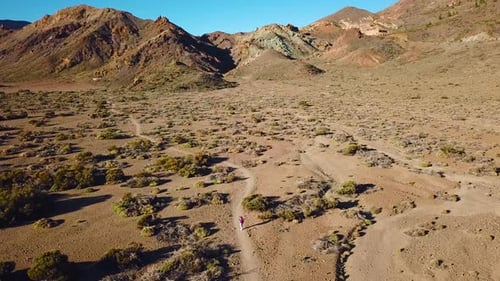 Aerial View of Active Hiker Woman Hiking and Makes Photo in Teide National Park
