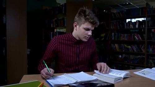Student in a Library, Preparing for Abstracts, Panning the Camera Moves