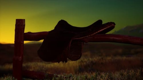Old Saddle As the Sunset in the Country
