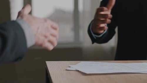 Close Up Male Hands Multiethnic Caucasian and Afro Business People Men Shaking Successful Corporate