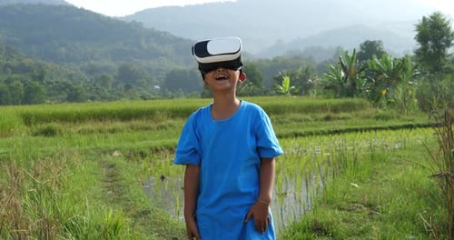Rural Little Boy In Virtual Reality Interface