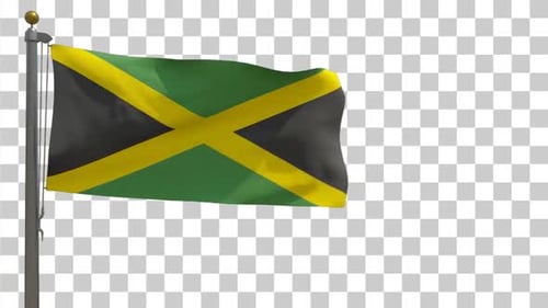Realistic Waving Jamaica Flag on Flagpole