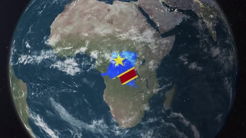 Realistic Earth Zoom to Democratic Republic of Congo Flag