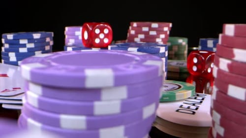 Casino Chips and Dice Close Up Dolly Shot