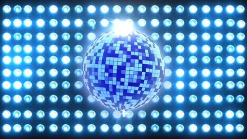 Blue Disco Ball Spinning with Flashing Stage Lights