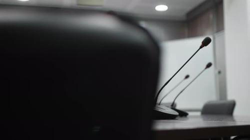 Microphones for Conferences are in a Row on the Table