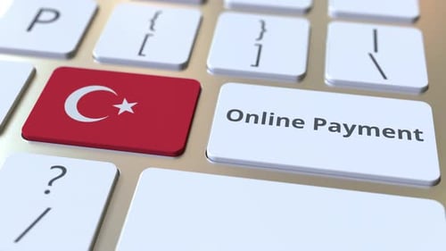 Online Payment Text and Flag of Turkey on the Keyboard
