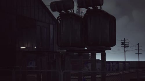 Industrial Zone in Dark Cloudy Weather