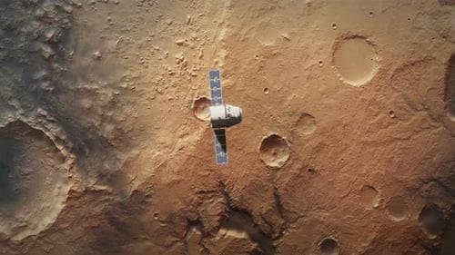 Satellite Orbiting Red Planet Surface Animation