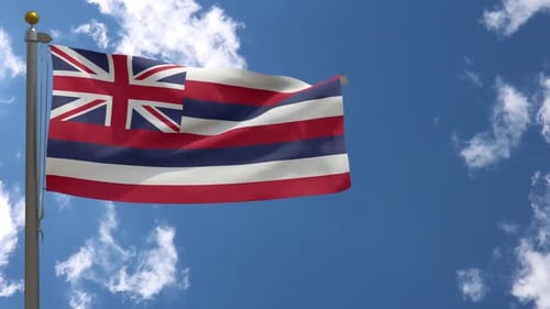 Realistic Waving Flag of Hawaii Against a Blue Sky