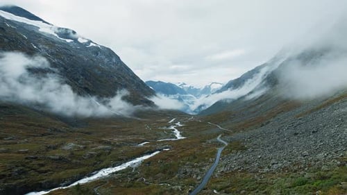 Flying Over Beautiful Norway Lands Roads Clouds