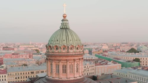 Aerial Footage of Dome of Kazan Cathedral in St