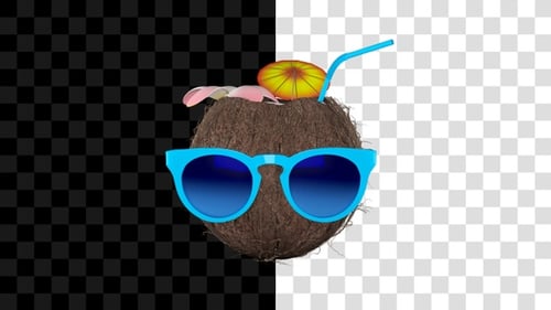 3D Animated Tropical Coconut Drink with Sunglasses Rotation