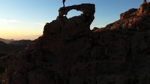 Man In Mountain Landscape At Sunset