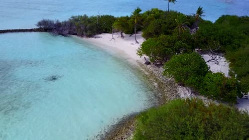 Drone view tourism of marine coast beach by blue sea and sand background