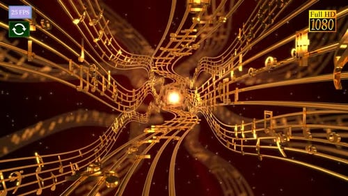 Abstract Golden Music Notes Flowing Tunnel Animation Loop