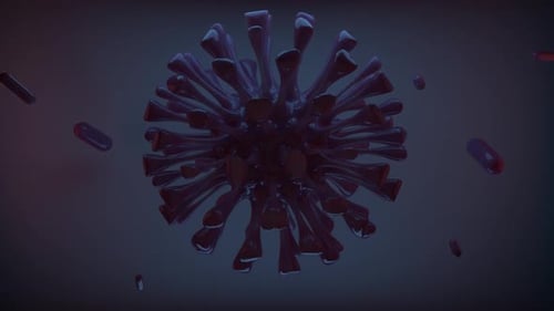 Animation des Virus auf dunklem Hintergrund und Kapseln hinter HD