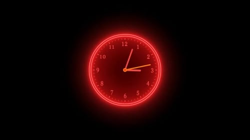 Horloge au néon rouge isolée animée sur fond noir