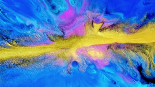 Abstract Fluid Art with Blue, Gold and Pink