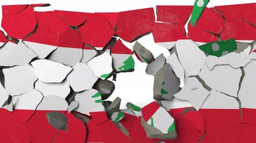Destroying Wall with Painted Flag of Lebanon