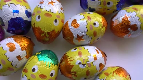 Colorful Chocolate Easter Eggs Close Up
