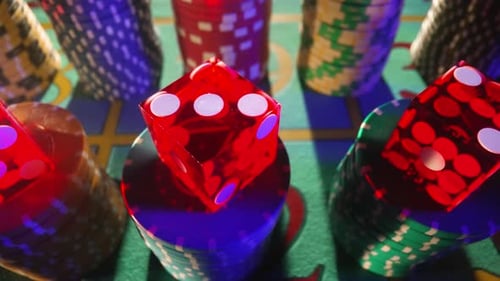 Casino Chips and Dice at Night