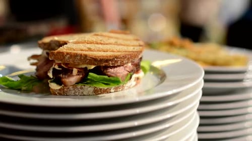 Delicious Sandwich on Plate Stack, Food Preparation