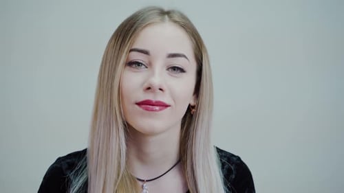 Blonde Haired Woman with Red Lipstick Portrait