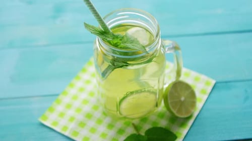 Refreshing Lemonade with Lime and Mint Summer Drink