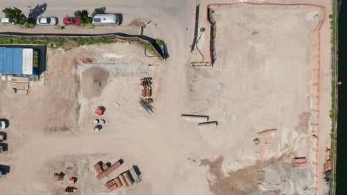 Aerial Birds Eye Overhead Top Down View of Construction Site
