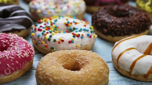 Colorful Donuts with Sprinkles Panning Shot