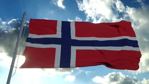 Norway Flag Waving Against a Dynamic Blue Sky