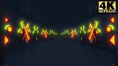 Neon Tunnel Loop with Glowing X Shapes and Circles